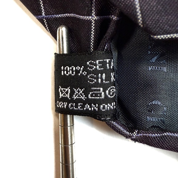 Giorgio Armani Mens Dark Grey White Grid Silk Neck Tie W: 3.5" L: 60" - Picture 5 of 6